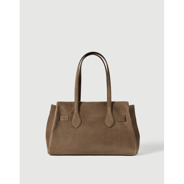 Explorer shoulder bag in suede in Bark - Image 2