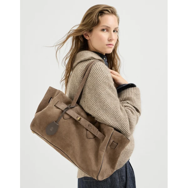 Explorer shoulder bag in suede in Bark - Image 4
