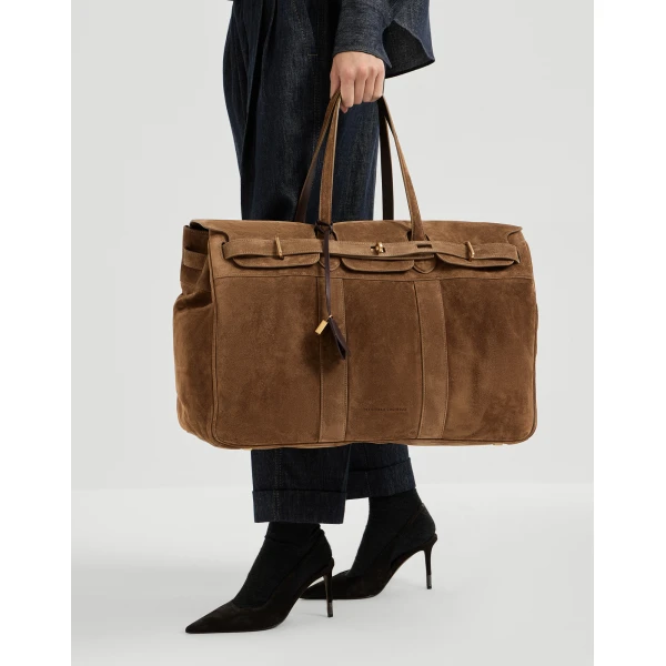 Explorer travel bag in suede in Caramel - Image 4