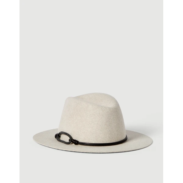 Brunello Cucinelli Felt fedora with monili in Panama, view 2 | Hats | Coveti