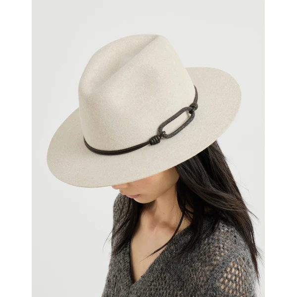 Brunello Cucinelli Felt fedora with monili in Panama, view 3 | Hats | Coveti