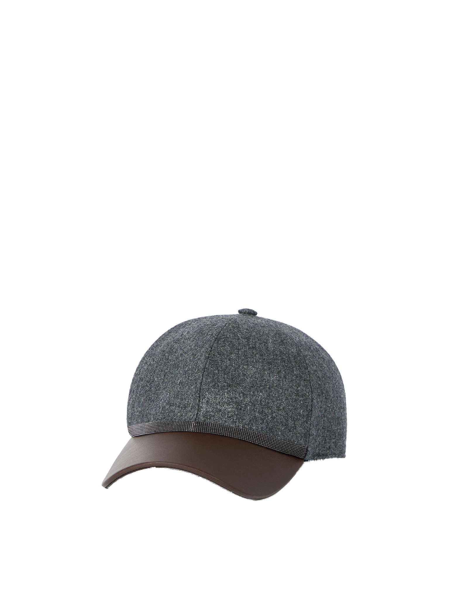 Brunello Cucinelli Flannel and nappa leather baseball cap in Dark Grey Brunello Cucinelli Flannel and nappa leather baseball cap in Dark Grey | Hats | Coveti