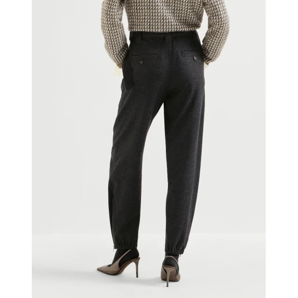Brunello Cucinelli Flannel loose cargo trousers in Anthracite, view 3 | Pants | Coveti