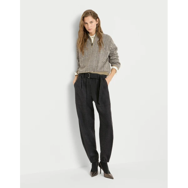 Brunello Cucinelli Flannel loose cargo trousers in Anthracite, view 5 | Pants | Coveti