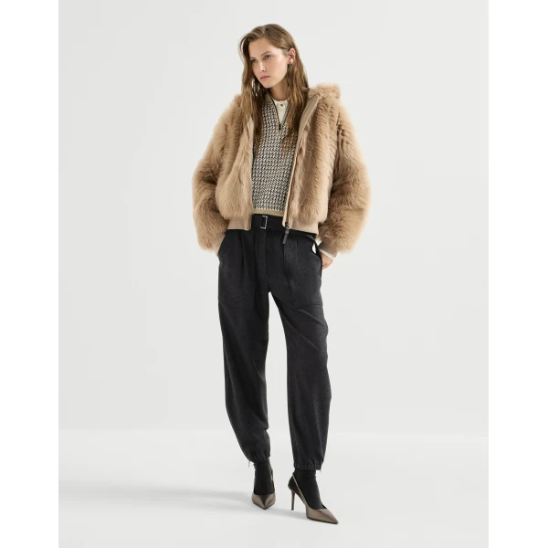 Brunello Cucinelli Flannel loose cargo trousers in Anthracite, view 6 | Pants | Coveti