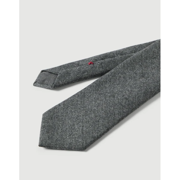 Brunello Cucinelli Flannel necktie in Medium Grey, view 2 | Ties & Bow Ties | Coveti