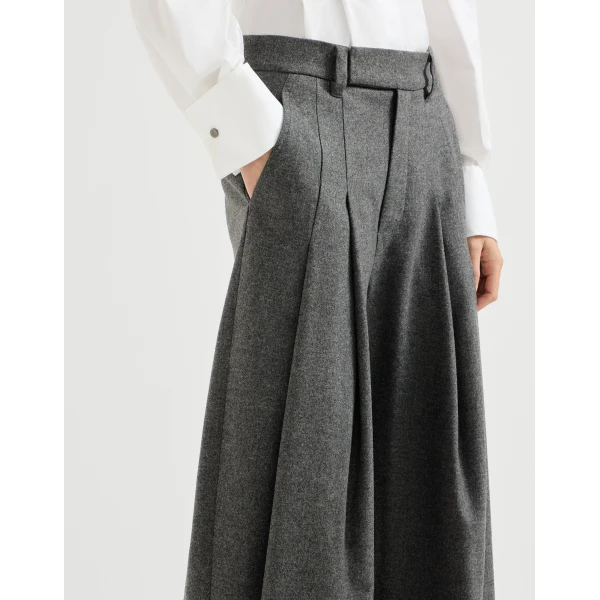 Brunello Cucinelli Flannel pleated barrel trousers in Stone Grey, view 4 | Pants | Coveti