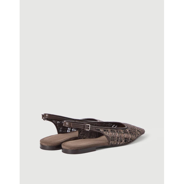 Flats with Precious Check Embroidery in Rust Brown - Image 3