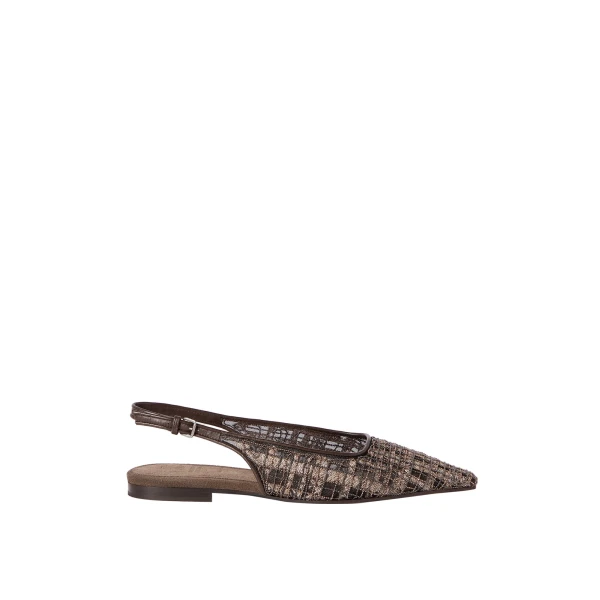 Flats with Precious Check Embroidery in Rust Brown