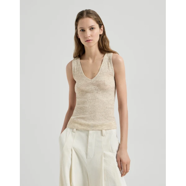 Brunello Cucinelli Flower lace knit top in Sand
