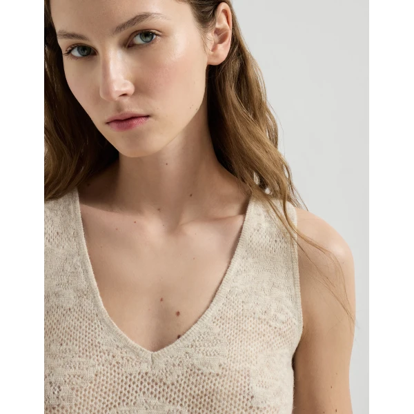 Brunello Cucinelli Flower lace knit top in Sand