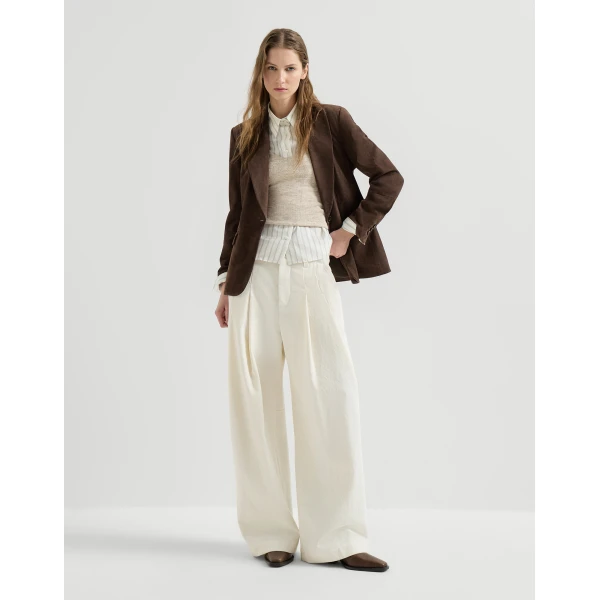 Brunello Cucinelli Flower lace knit top in Sand