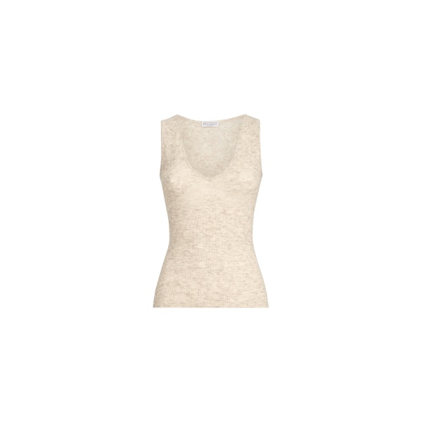 Brunello Cucinelli Flower lace knit top in Sand