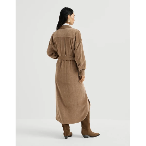 Brunello Cucinelli Fluid Corduroy shirt dress in Cappuccino