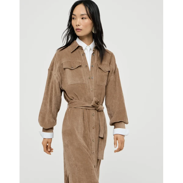 Brunello Cucinelli Fluid Corduroy shirt dress in Cappuccino