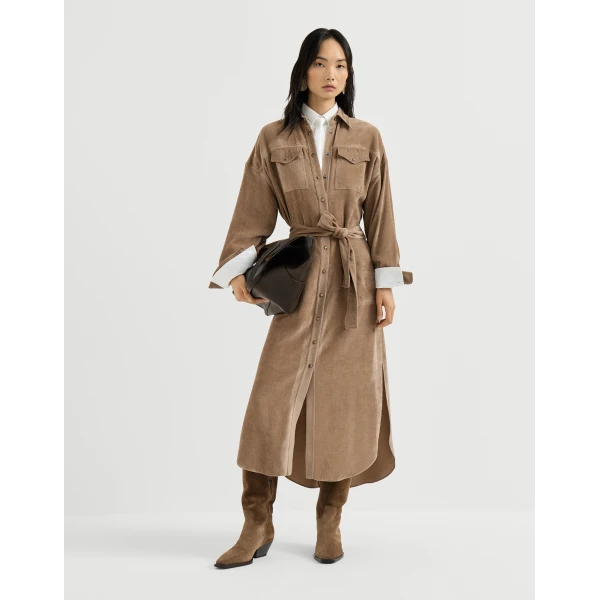 Brunello Cucinelli Fluid Corduroy shirt dress in Cappuccino