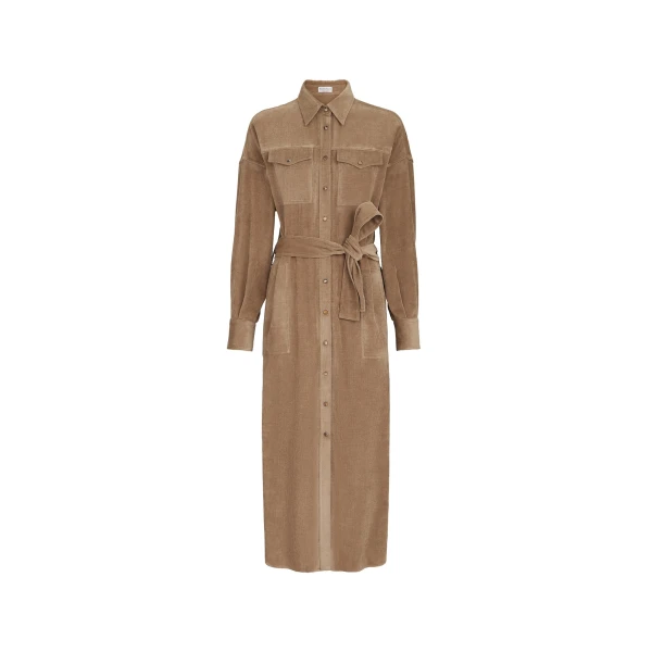 Fluid Corduroy shirt dress in Cappuccino