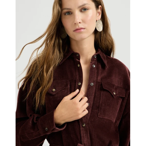 Brunello Cucinelli Fluid Corduroy shirt dress in Wine