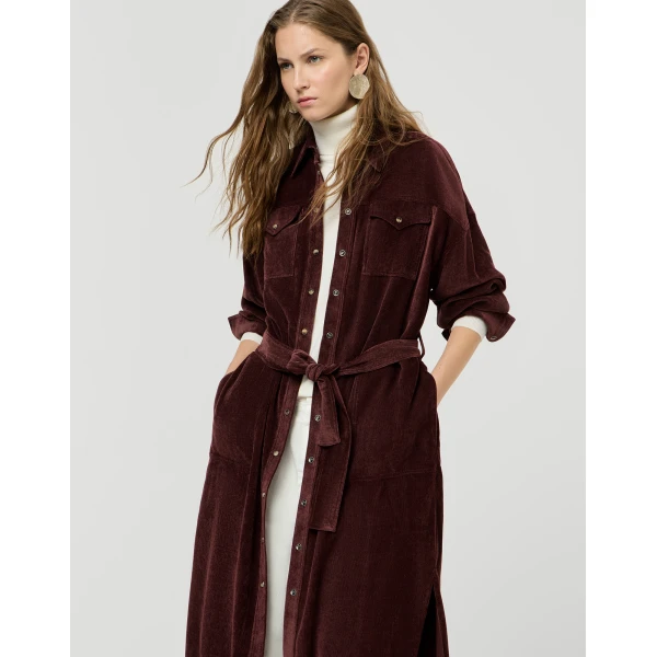 Brunello Cucinelli Fluid Corduroy shirt dress in Wine
