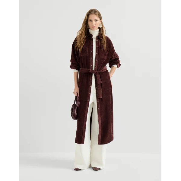 Brunello Cucinelli Fluid Corduroy shirt dress in Wine