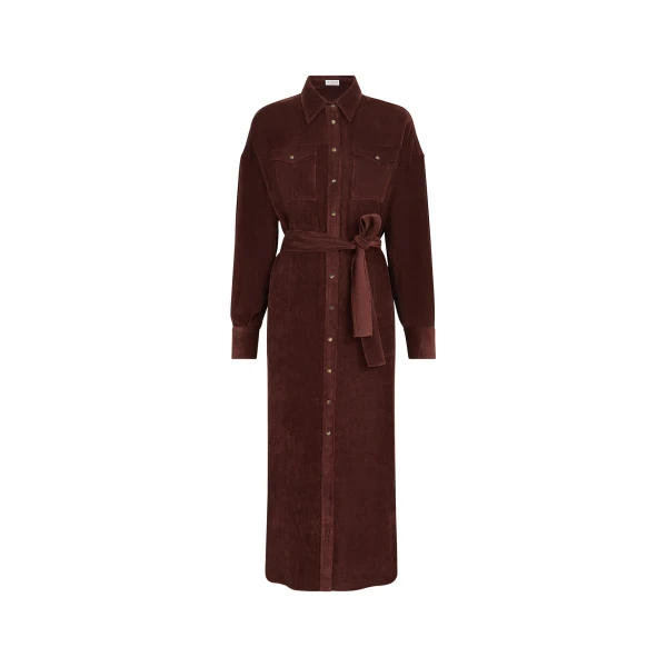 Brunello Cucinelli Fluid Corduroy shirt dress in Wine