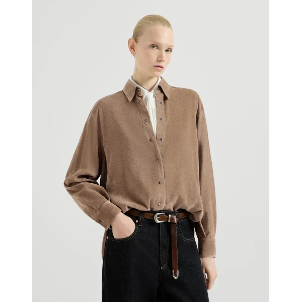 Brunello Cucinelli Fluid corduroy shirt in Cappuccino