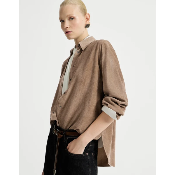 Brunello Cucinelli Fluid corduroy shirt in Cappuccino
