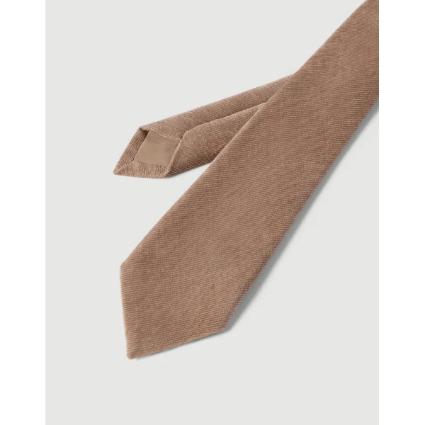 Brunello Cucinelli Fluid corduroy tie in Cappuccino, view 2 | Accessories | Coveti