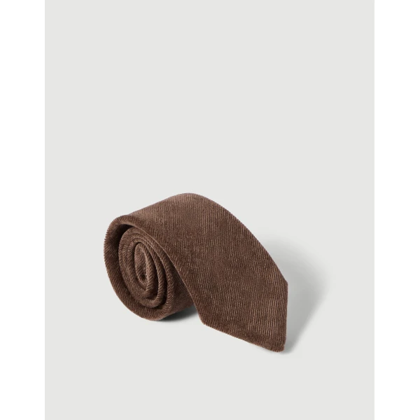Brunello Cucinelli Fluid corduroy tie in Cigar, view 2 | Accessories | Coveti
