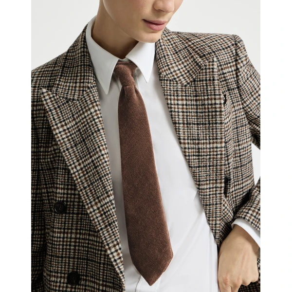 Brunello Cucinelli Fluid corduroy tie in Cigar, view 3 | Accessories | Coveti