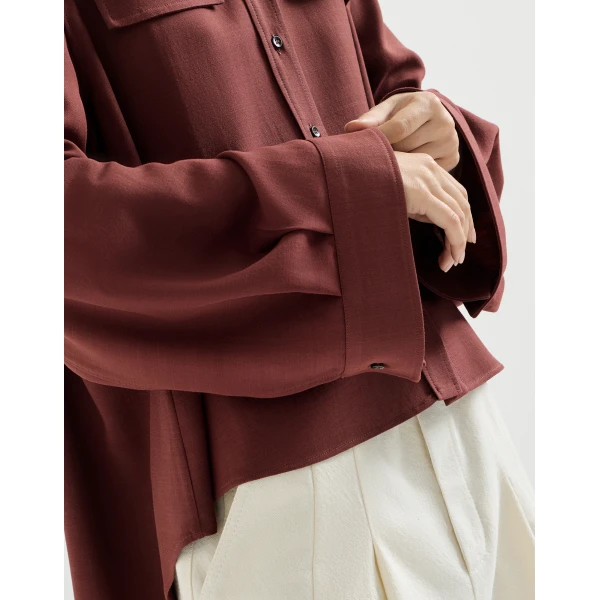 Brunello Cucinelli Fluid twill cropped shirt in Wine