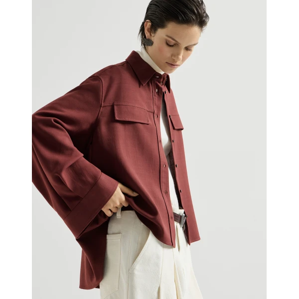 Brunello Cucinelli Fluid twill cropped shirt in Wine