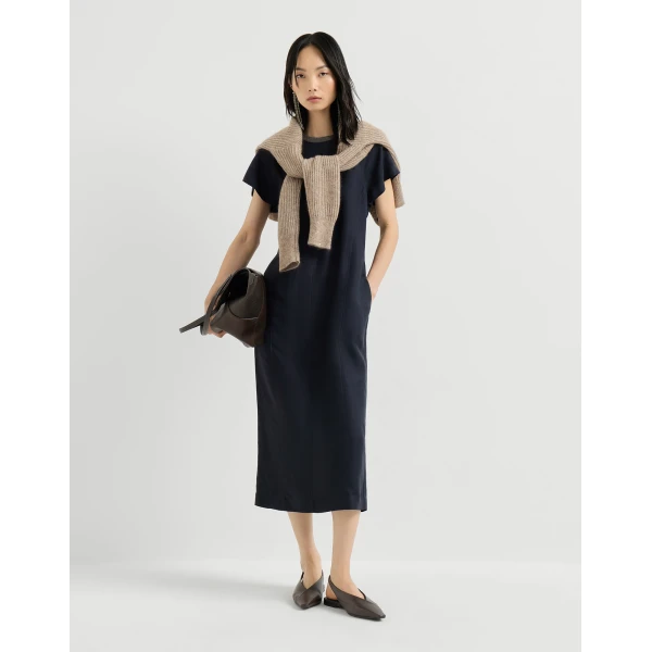 Fluid twill dress in Blue - Image 6
