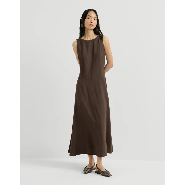 Brunello Cucinelli Fluid twill flared dress in Brown