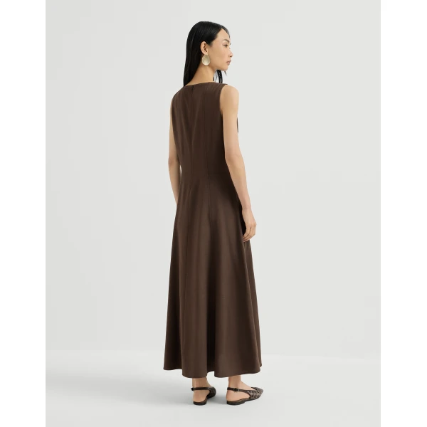 Brunello Cucinelli Fluid twill flared dress in Brown