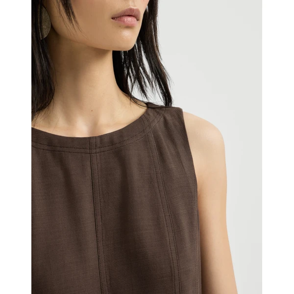 Brunello Cucinelli Fluid twill flared dress in Brown