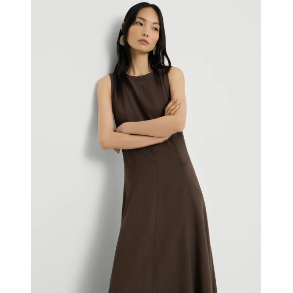 Brunello Cucinelli Fluid twill flared dress in Brown
