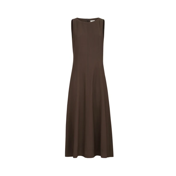 Brunello Cucinelli Fluid twill flared dress in Brown