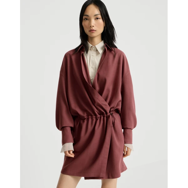 Brunello Cucinelli Fluid twill shirt dress in Wine