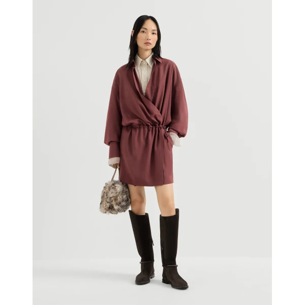 Brunello Cucinelli Fluid twill shirt dress in Wine
