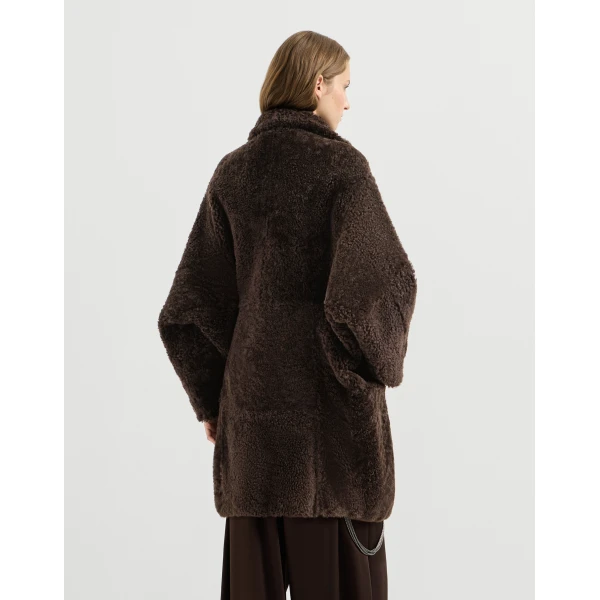 Brunello Cucinelli Fuzzy shearling outerwear jacket in Brown, view 3 | Shearling Jackets | Coveti