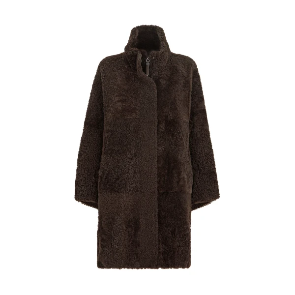 Fuzzy shearling outerwear jacket in Brown