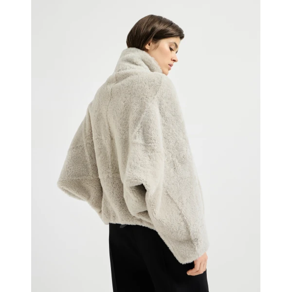 Fuzzy shearling outerwear jacket in Grey - Image 3