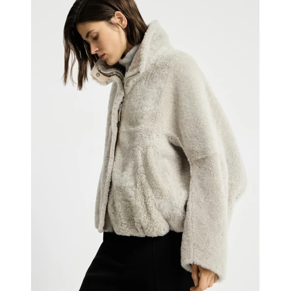Fuzzy shearling outerwear jacket in Grey - Image 5