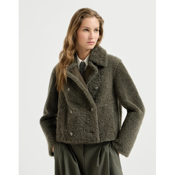 Fuzzy shearling pea coat in Green - Image 2