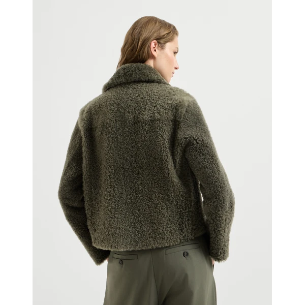 Fuzzy shearling pea coat in Green - Image 3