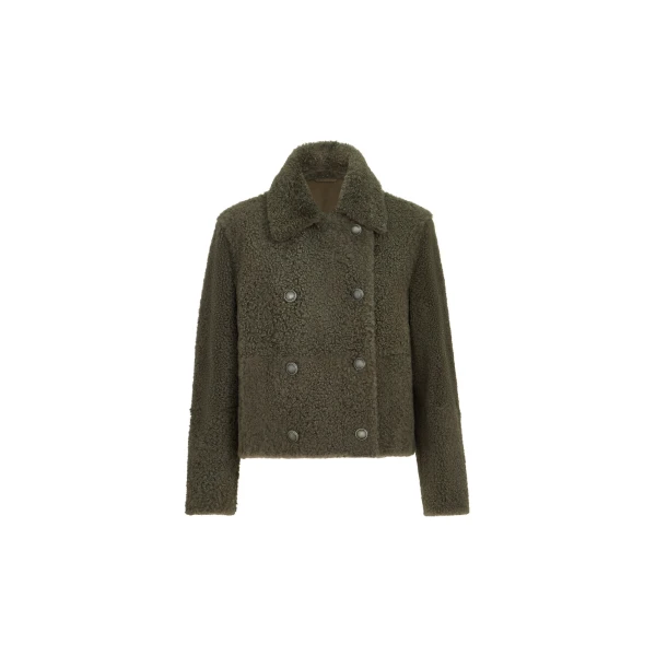 Fuzzy shearling pea coat in Green
