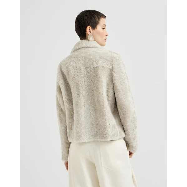 Fuzzy shearling pea coat in Ivory - Image 3