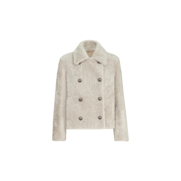 Fuzzy shearling pea coat in Ivory