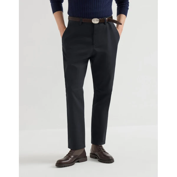 Brunello Cucinelli Gabardine ergonomic trousers in Blue, view 2 | Pants | Coveti